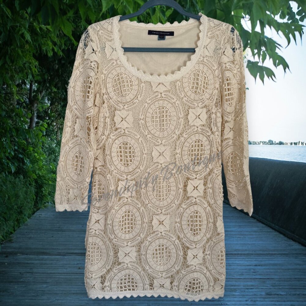 French Connection Vintage All Over Crochet Lace Cotton Fully Lined Mini Dress - Picture 2 of 11